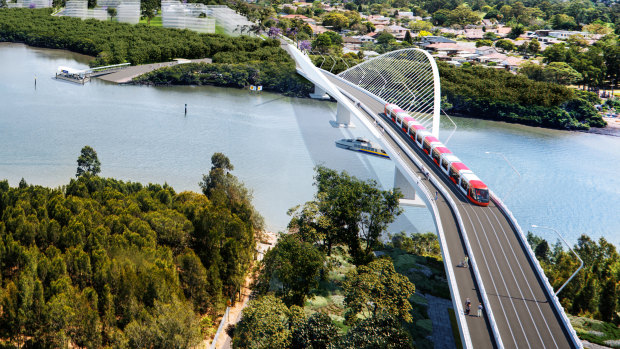 An artist's impression of a bridge over Parramatta River between Melrose Park and Wentworth Point.