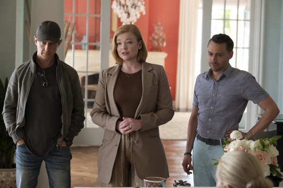 Siblings Kendall (Jeremy Strong), Shiv (Sarah Snook) and Roman Roy (Kieran Culkin) plan to launch a joint business venture against their father in Succession’s final season.