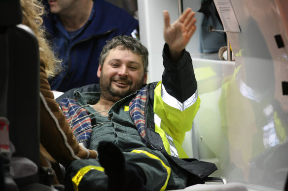 Brant Webb waving to onlookers after he was rescued in 2006.