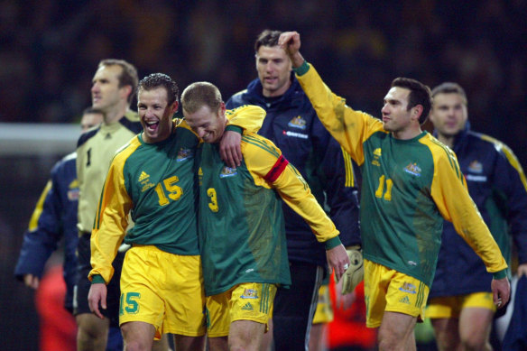 By design: Lucas Neill and Craig Moore, pictured playing for Australia in 2003, are part of a lobby group pushing for a new blueprint.