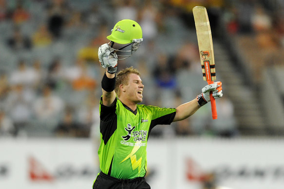 David Warner in action for Thunder in the Big Bash in 2011.  He believes the tournament has simply become too big.