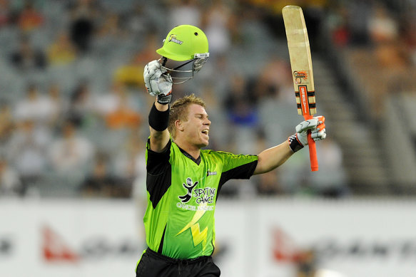 David Warner in action for Sydney Thunder in the Big Bash in 2011.