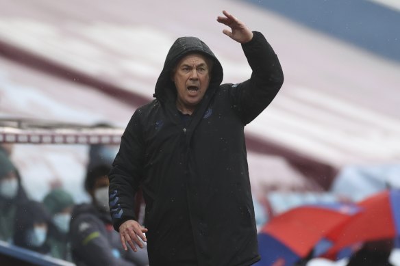 Everton manager Carlo Ancelotti reacts during the early-season pacesetters’ stalemate at Aston Villa.
