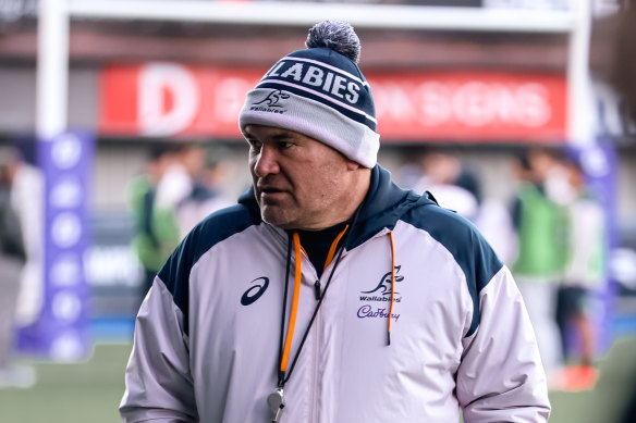 Wallabies coach Dave Rennie at training in Cardiff.