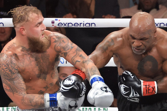Jake Paul and Mike Tyson during their heavyweight bout.