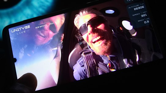 Richard Branson aboard his Virgin Galactic VSS Unity space rocket in early July.