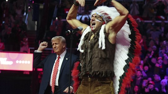 President-elect Donald Trump dances with Village People at a rally ahead of the 60th presidential Inauguration.
