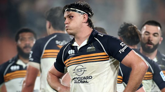 Tom Hooper of the Brumbies reacts to the loss in Hamilton.