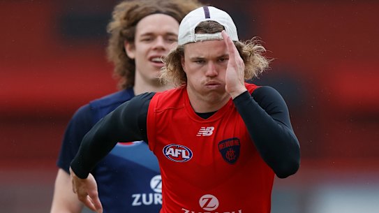 Melbourne’s Jayden Hunt at training.