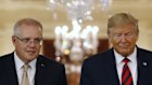 President Donald Trump and Australian Prime Minister Scott Morrison arrive for a news conference in the East Room of the White House, Friday, Sept. 20, 2019, in Washington. (AP Photo/Patrick Semansky)