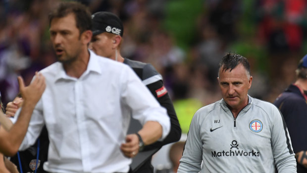 City coach Warren Joyce looks grim after the draw with Perth.