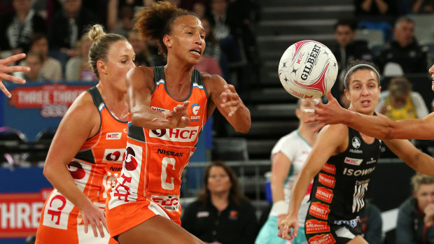 Leading contender: Serena Guthrie sparks the Giants' attack at Hisense Arena in Melbourne.