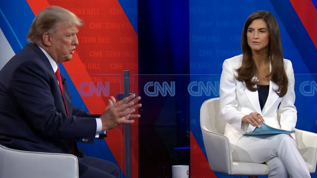 During CNN Republican presidential town hall, Kaitlan Collins fact-checked Donald Trump as quickly as possible, but he spoke over her.