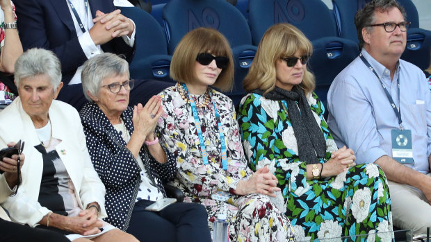 'Vogue' editor-in-chief Anna Wintour watching the tennis at Rod Laver Arena on Tuesday.