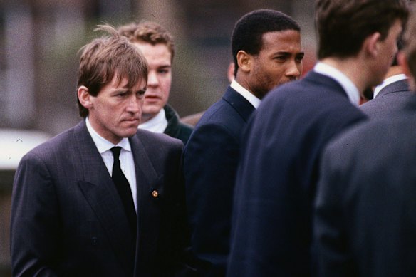 Dalglish, then Liverpool manager, at the funeral of Gary Church, one of 97 people killed in the Hillsborough football disaster in 1989.