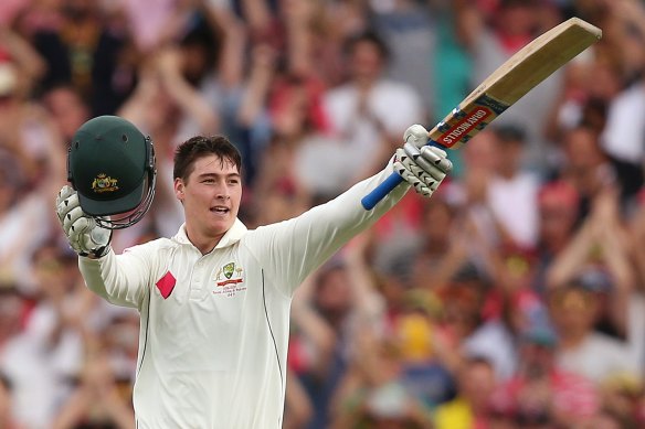 A magic moment: Matt Renshaw salutes the crowd after making 100 in Sydney.