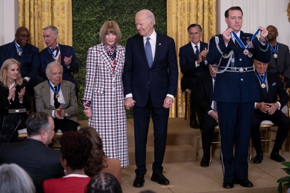 Joe Biden with media executive and cultural figure Anna Wintour, who put first lady Jill Biden on the cover of Vogue.