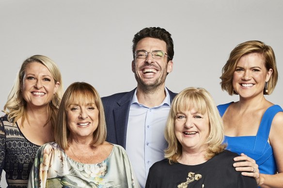 Studio 10’s 2018 presenters Angela Bishop, Denise Drysdale, Joe Hildebrand, Denise Scott and Sarah Harris.