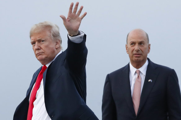 Gordon Sondland, the US ambassador to the European Union, with President Donald Trump at Melsbroek Air Base in Brussels in 2018. 