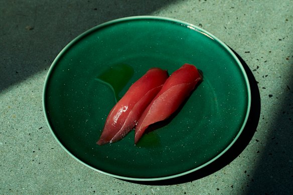 Future Future’s tuna nigiri with wasabi oil.
