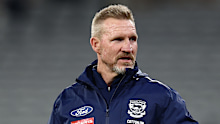 Nathan Buckley splits his time as a Geelong assistant coach and Fox Footy analyst.