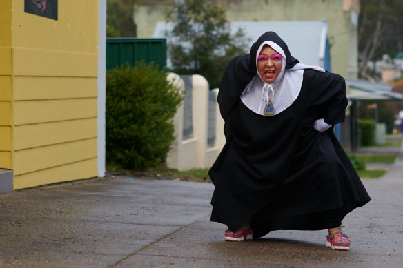 Sister act: Juundal Strang-Yettica wanders the streets of Kandos in costume.