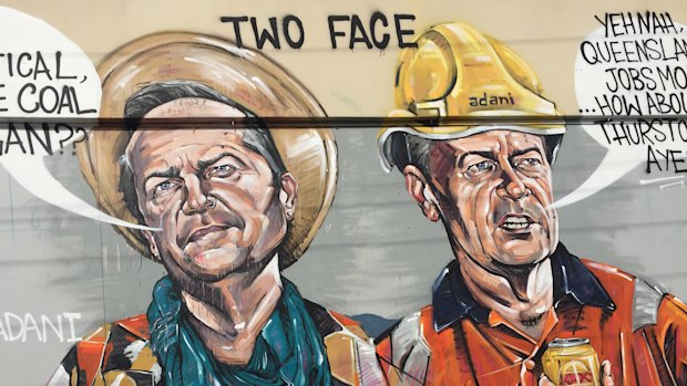 The “Two Face” mural depicted a Labor Party caught between environmental and economic demands.