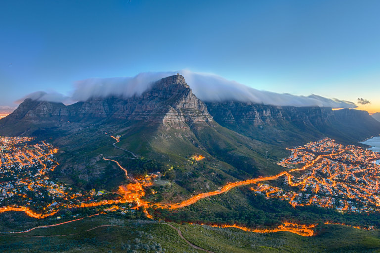 Table Mountain covered by its typical cloud table cloth.