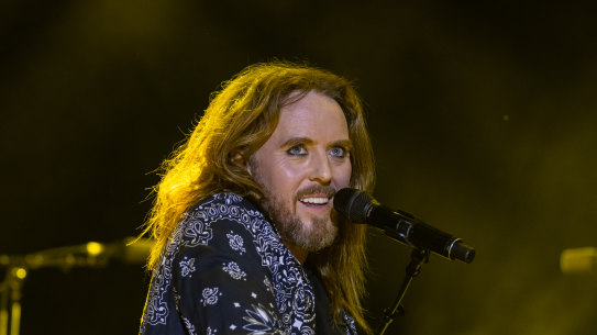 Tim Minchin is completely at ease about being Tim, ginger hair, mascara, bare feet and all.