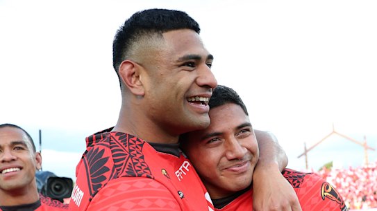 Tonga stars Daniel Tupou and Jason Taumalolo at the 2017 World Cup.