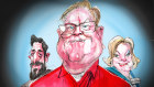 Coles Group CEO Steven Cain is flanked by Seven Group’s Ryan Stokes and The Lottery Corporation’s Sue van der Merwe. The trio joined a host of other corporate executives on Wednesday to bemoan Australia’s labour shortage.