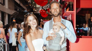 Kate Fowler, Justin Hemmes and baby Alexa in 2016.