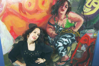 Wendy Sharpe with her 1996 Archibald winning self portrait.