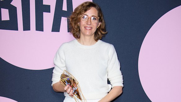 Oscar-nominated production designer Fiona Crombie with one of her trophies for The Favourite after winning at the British Independent Film Awards last month. 
