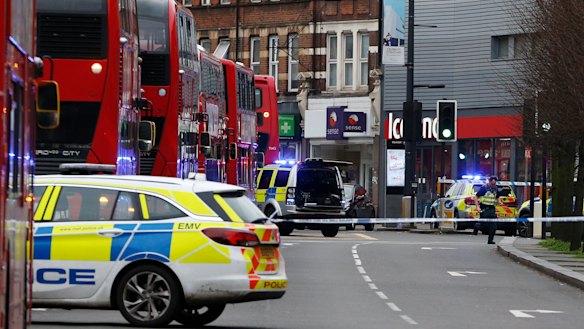 Police at the scene in Streatham in south London.