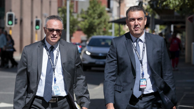 Detective Inspector Leo Ricciardi and Detective Senior Sergeant Joe Marrapodi (right) arriving at the Claremont serial killer trial. 