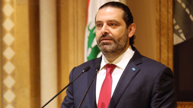 Saad Hariri, Lebanon's prime minister, announces his resignation to the country in a televised address in Beirut.