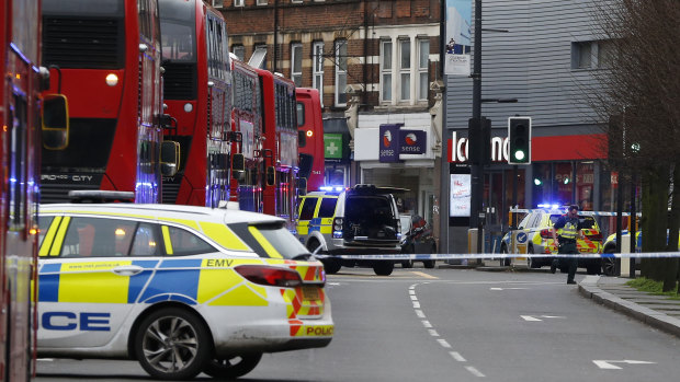 Police at the scene in Streatham in south London.