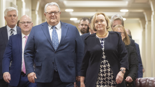 New team: National Party leader Judith Collins, right, with new deputy leader Gerry Brownlee, front left, in Wellington, New Zealand. 
