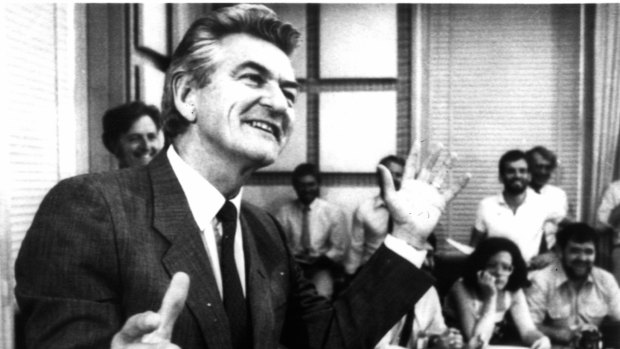 Bob Hawke at a Canberra press conference in 1983.