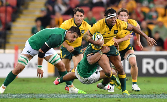 Mixed fortunes: Kurtley Beale helped Australia to their best win of 2018, against Ireland in Brisbane, but by the end of the year had lost his place in the side because of ill discipline.