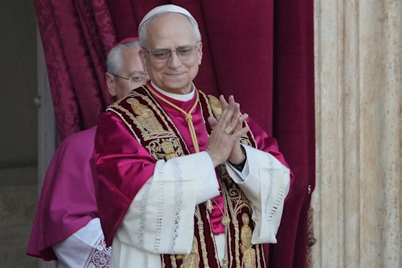 Newly elected Pope Leo XIV appears at the balcony of St Peter’s Basilica at the Vatican.
