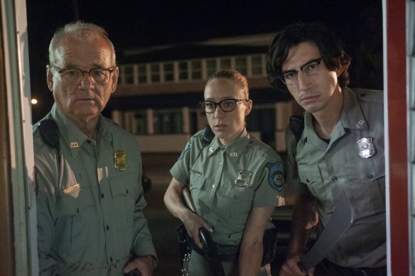 Bill Murray (left) as Officer Cliff Robertson, Chloe Sevigny as Officer Minerva Morrison and Adam Driver as Officer Ronald Peterson have a town full of zombies on their hands in The Dead Don't Die. 