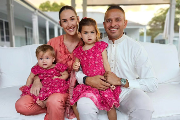 With daughters Ayla (left), Aisha and wife Rachel.