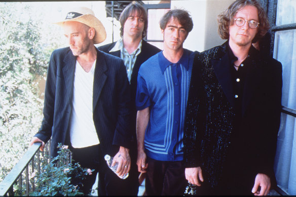 From left, R.E.M band members Michael Stipe, Peter Buck, Bill Berry and Mike Mills pictured in 1996.