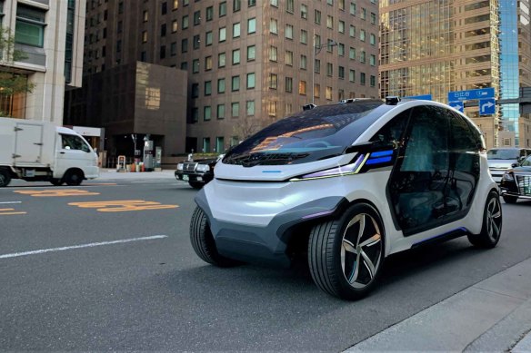 A prototype of a solar-powered, driverless electric vehicle.