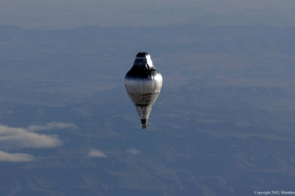 Steve Fossett’s hot air balloon near the coast of South Africa.