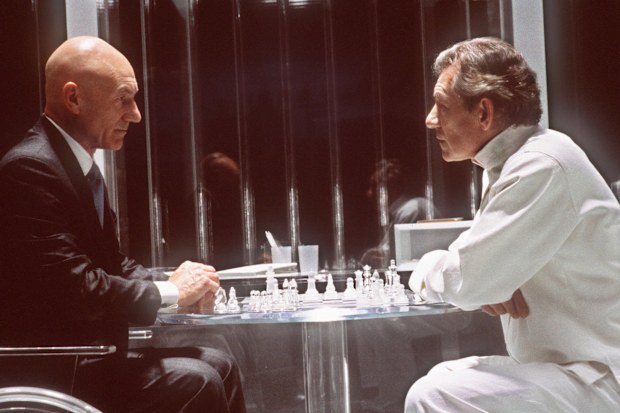 Patrick Stewart, left, and Ian McKellen, appear in a scene from X-men.