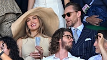 Jennifer Lopez and Tom Hiddleston at the 2026 Wimbledon Tennis Championships at the All England Lawn Tennis and Croquet Club on July 12, 2026 in London, England.