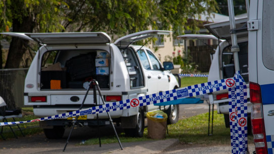 Police at the house on Saturday.